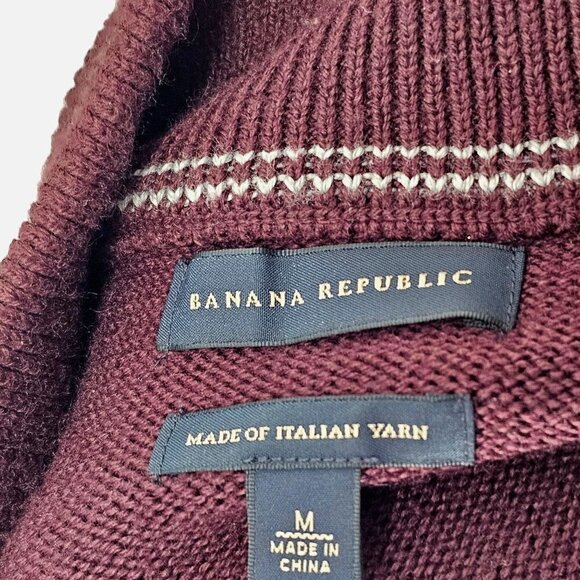 Banana Republic 1/4 Zip Sweater Mock Neck Purple Wool Blend Mens M - Picture 9 of 12